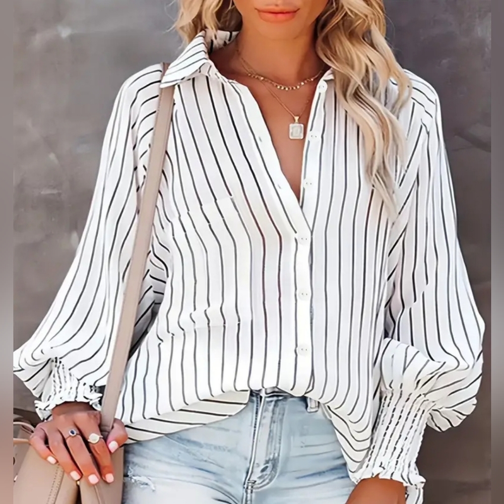 Pin Stripe Button Up Tunic  4XL - New
